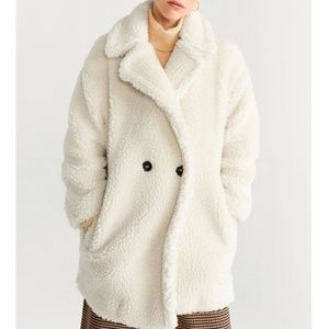 MANGO MNG Faux Sherling Double Breasted Oversized Teddy Jacket US Size XXXS NWOT